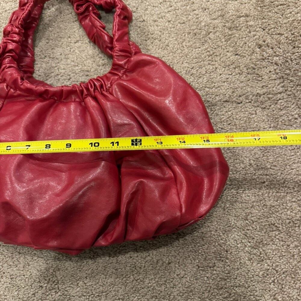 Small Dark Red Ruched Handbag Purse, over the shoulder - Picture 5 of 5